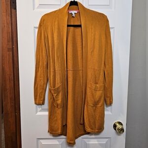 Issac Mizrahi Mustard Yellow Longline Cardigan Sweater with Pockets - Small